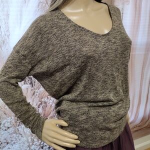 Windsor Women's Large Heather Brown Casual Batwing Sleeve Knit Blouse